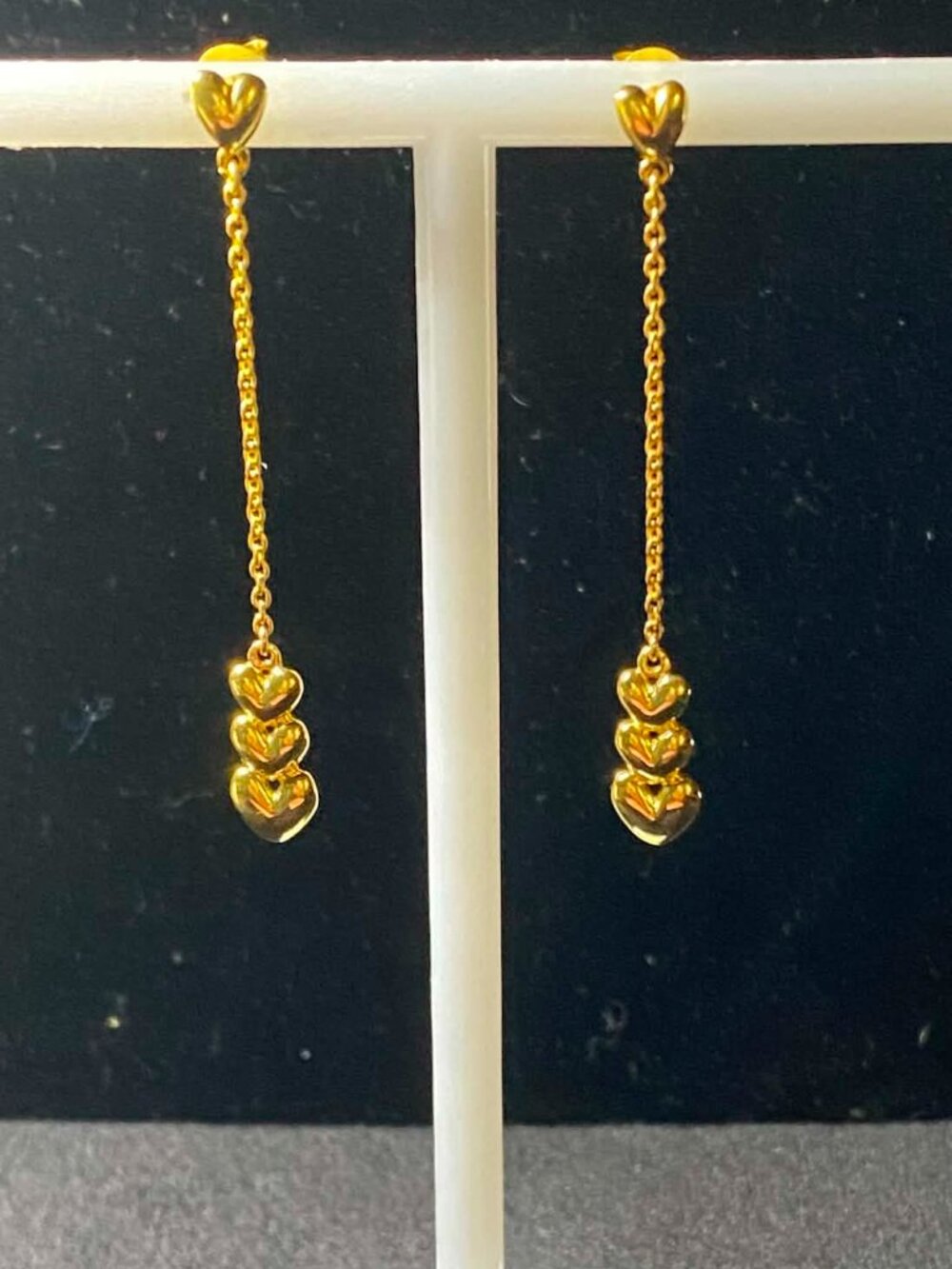 .925 Gold Plated Heart Dangle Earrings